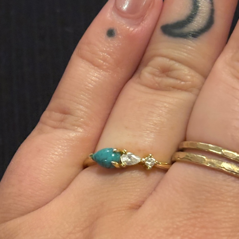 Turquoise and crystal 3 stone ring